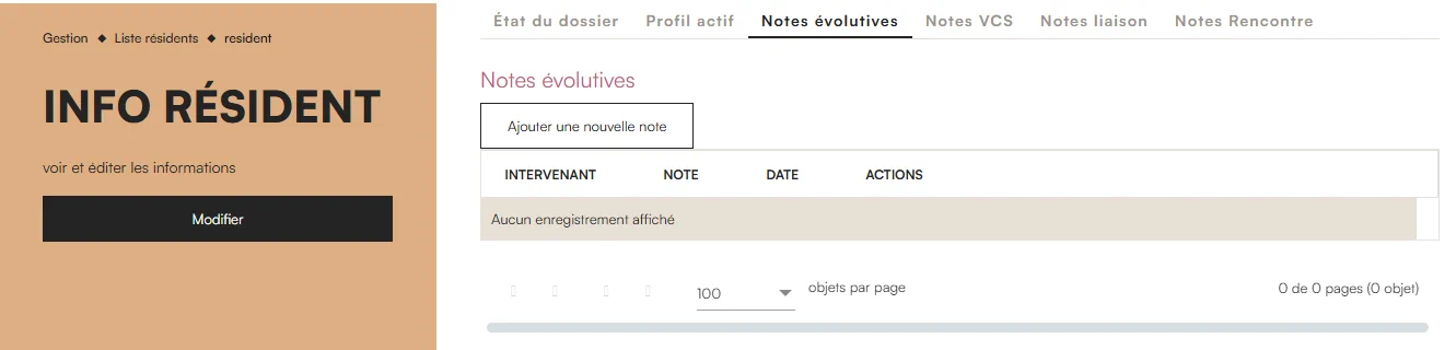 Info résident : Notes évolutives